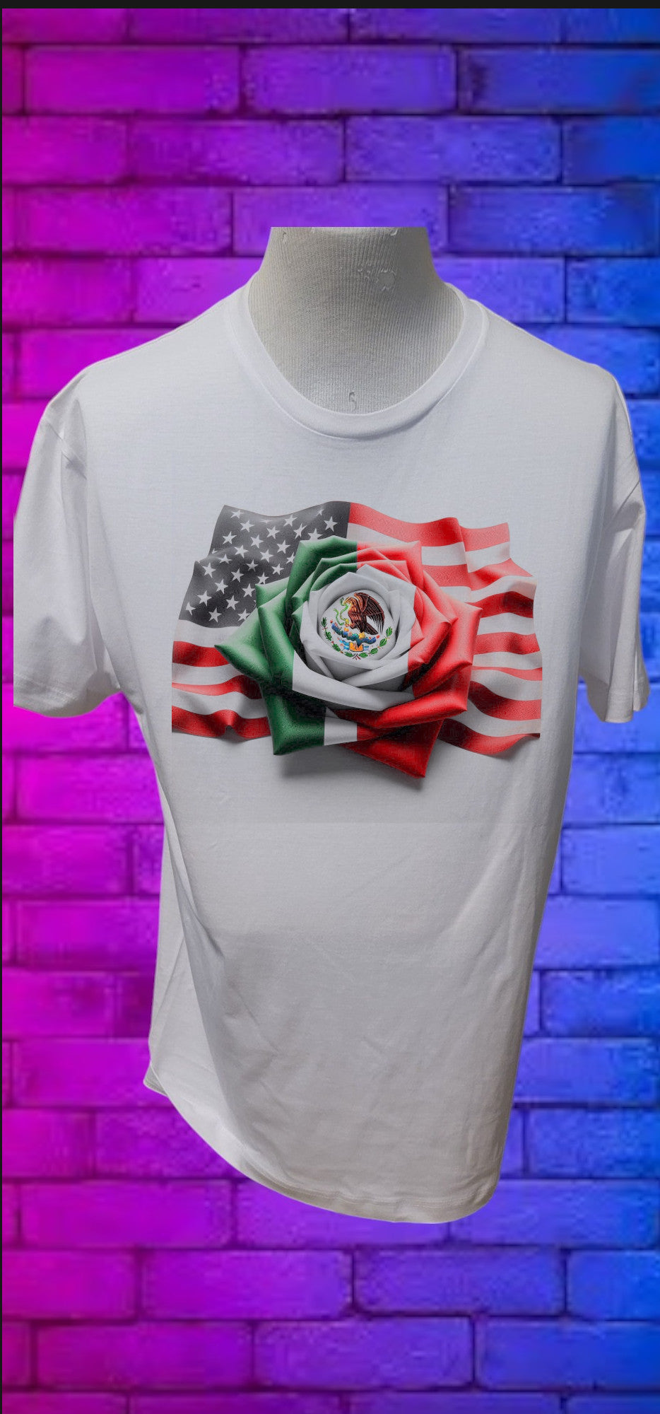 Custom Graphic T-Shirt USA Mexican Flower WH LG
