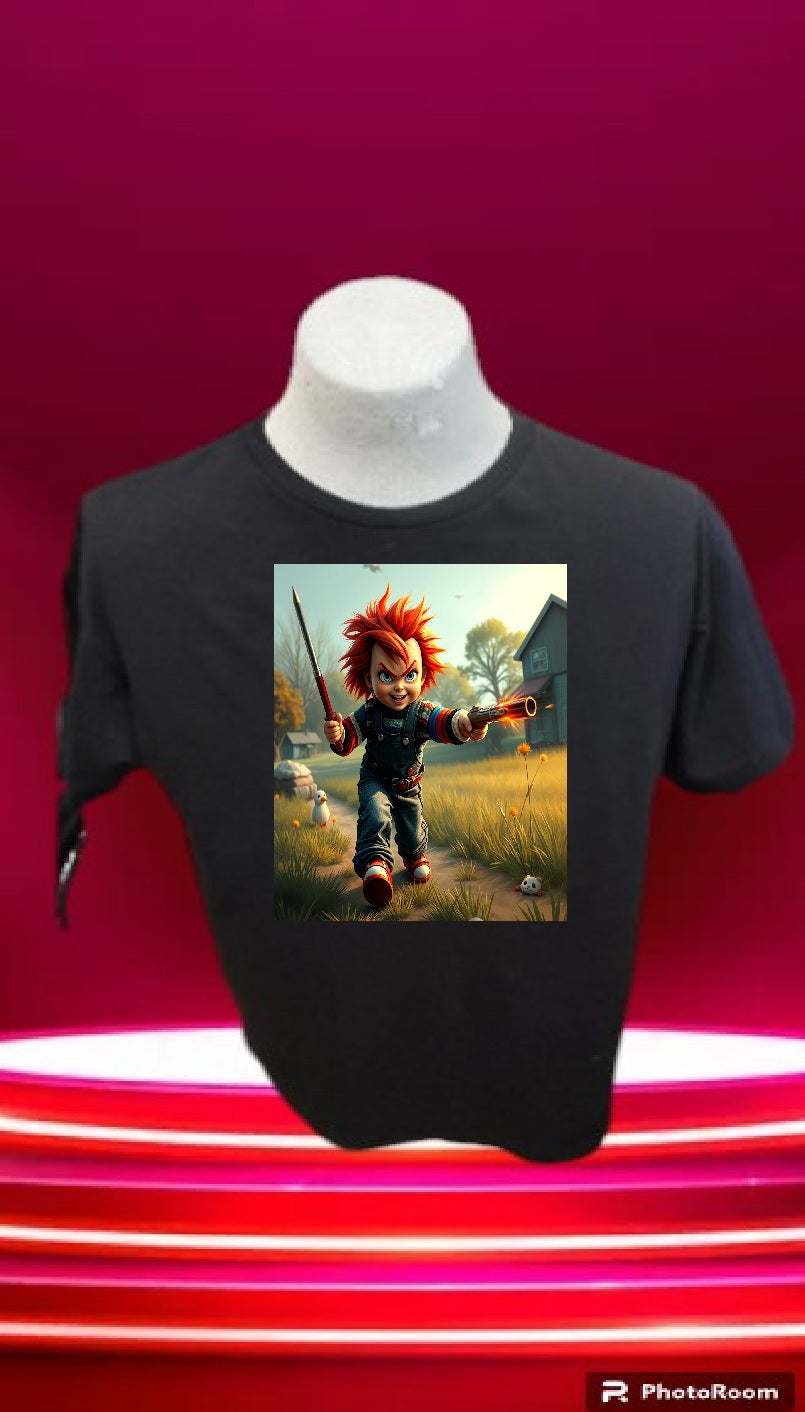 Custom graphic T-Shirt Little Chucky Design LG BK