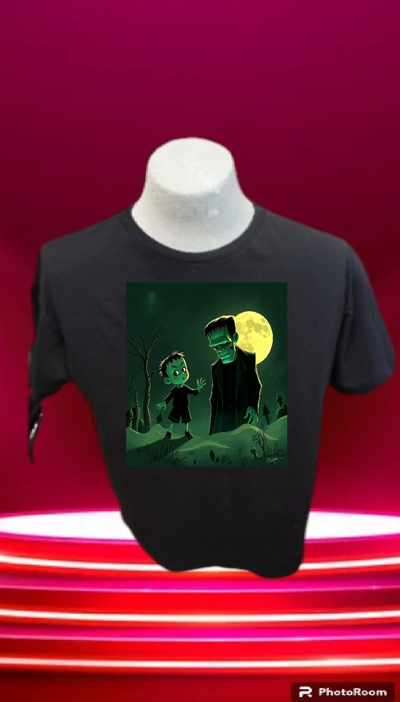 Custom graphic T-Shirt Frankenstein & Son Design LG BK