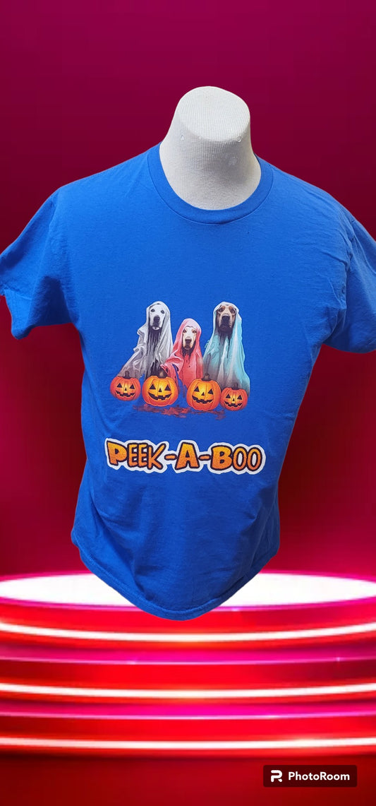 Custom Graphic T-Shirt Dogs in Costume Peek a Boo Design