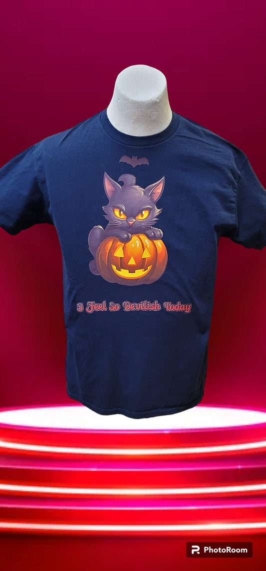 Custom Graphic T-Shirt Black Cat I feel so Devilish today design