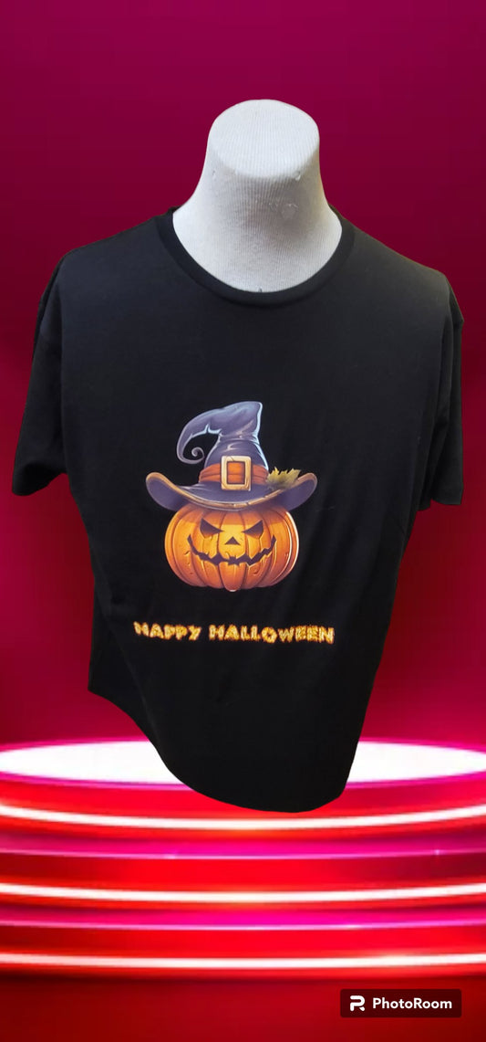 Custom Graphic T-Shirt Pumpkin with hat Happy Halloween design