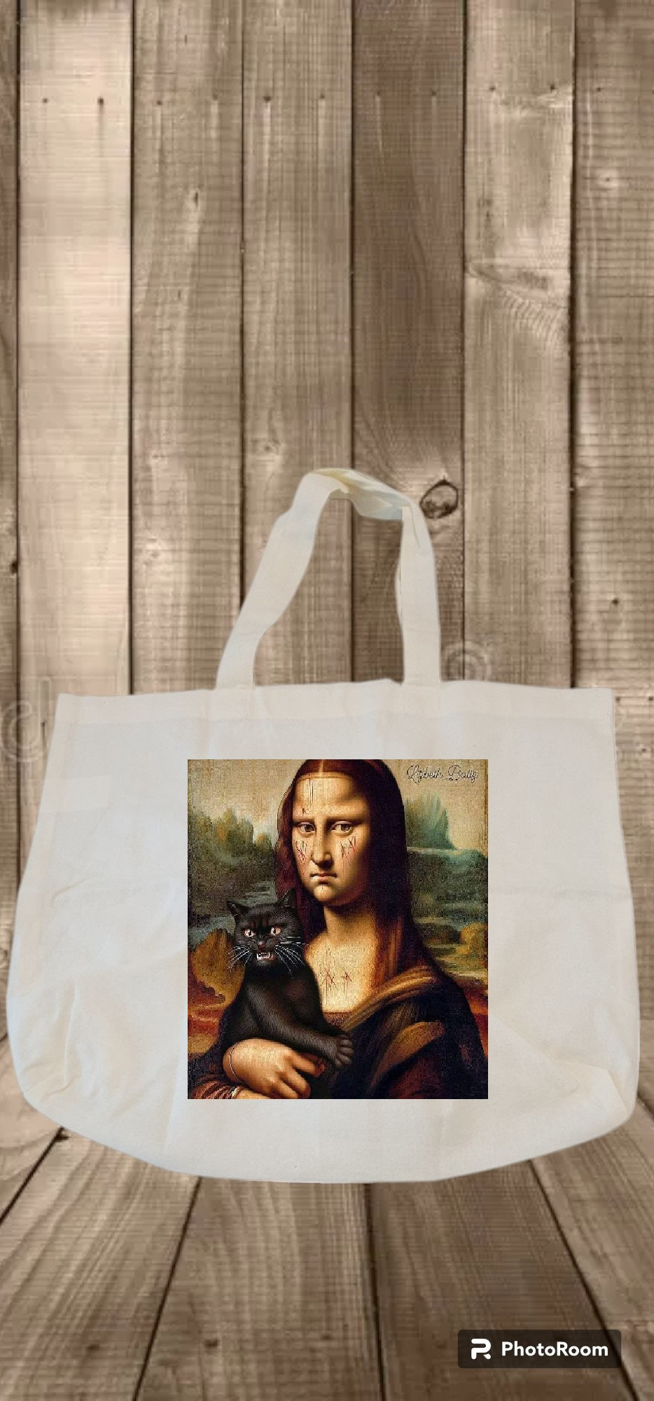 Custom Graphic Tote bag Mona Lisa's Cat Design