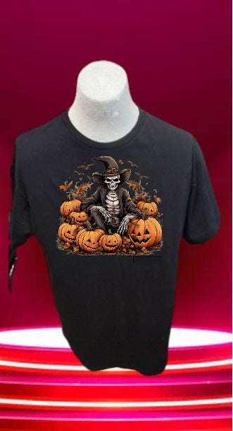 Custom Graphic T-Shirt Pumpkin Patch Skeleton