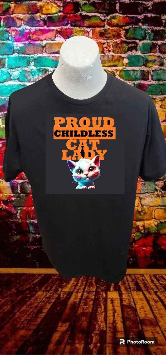 Custom Graphic T-shirt Proud childless cat lady design