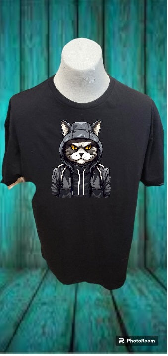 Custom Graphic T-Shirt Black & White cat in dark Hoodie #2 design