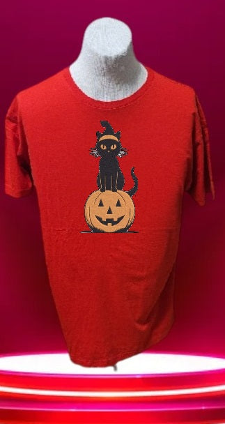 Custom Graphic T-Shirt Jack O Lantern Black Cat design