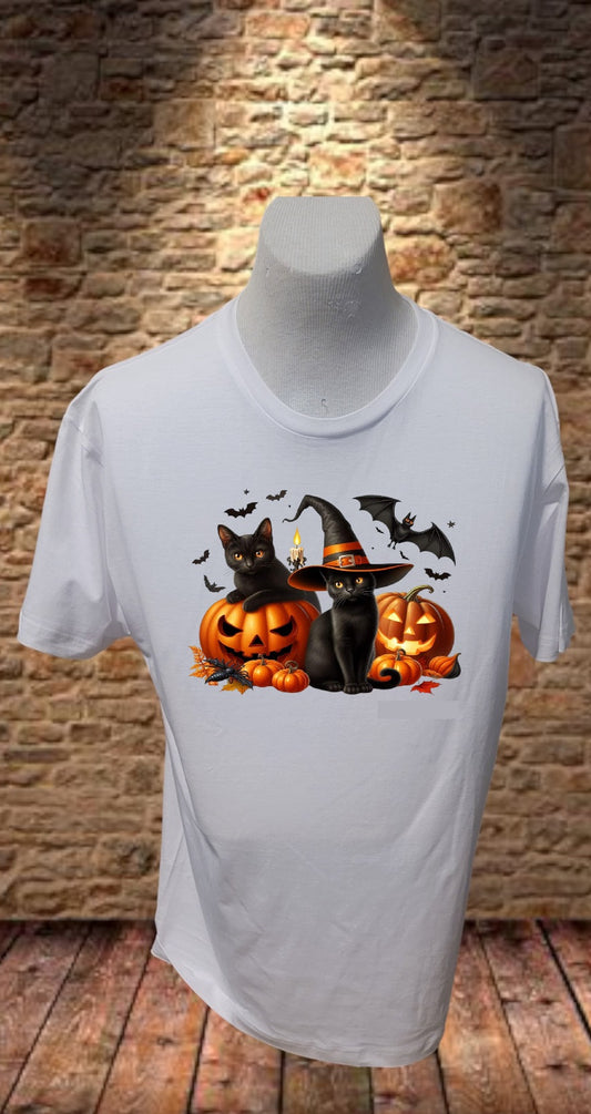 Custom Graphic T-Shirt Pumpkin Black Cats Design