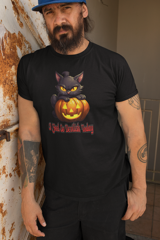 Custom Graphic T-Shirt Black Cat I feel so Devilish today design
