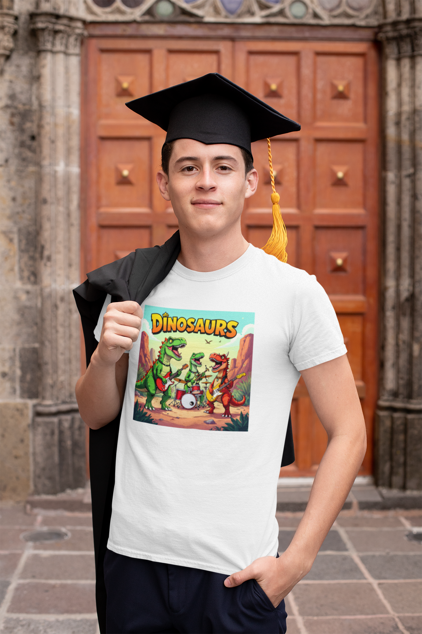 Custom graphic T-Shirt Dinosaurs Rock LG WH